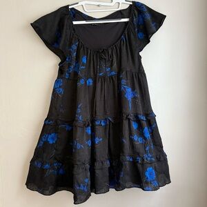 Urban Outfitters Black & Blue Floral Babydoll Mini Dress Size Small